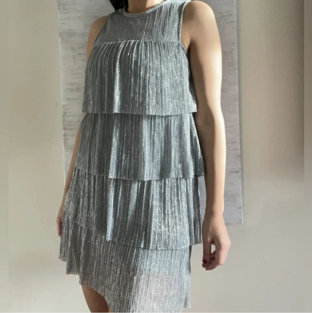 Zara Silver Tiered Mini Dress - Picture 2 of 2